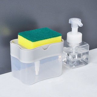 สินค้า ที่กดน้ำยาล้างจาน กล่องใส่น้ำยาล้างจาน เครื่องกดน้ำยา ที่ใส่น้ำยาล้างจาน 2in1 พร้อมที่วางฟองน้ำ แค่ กด ปั้ม ล้าง [CC]