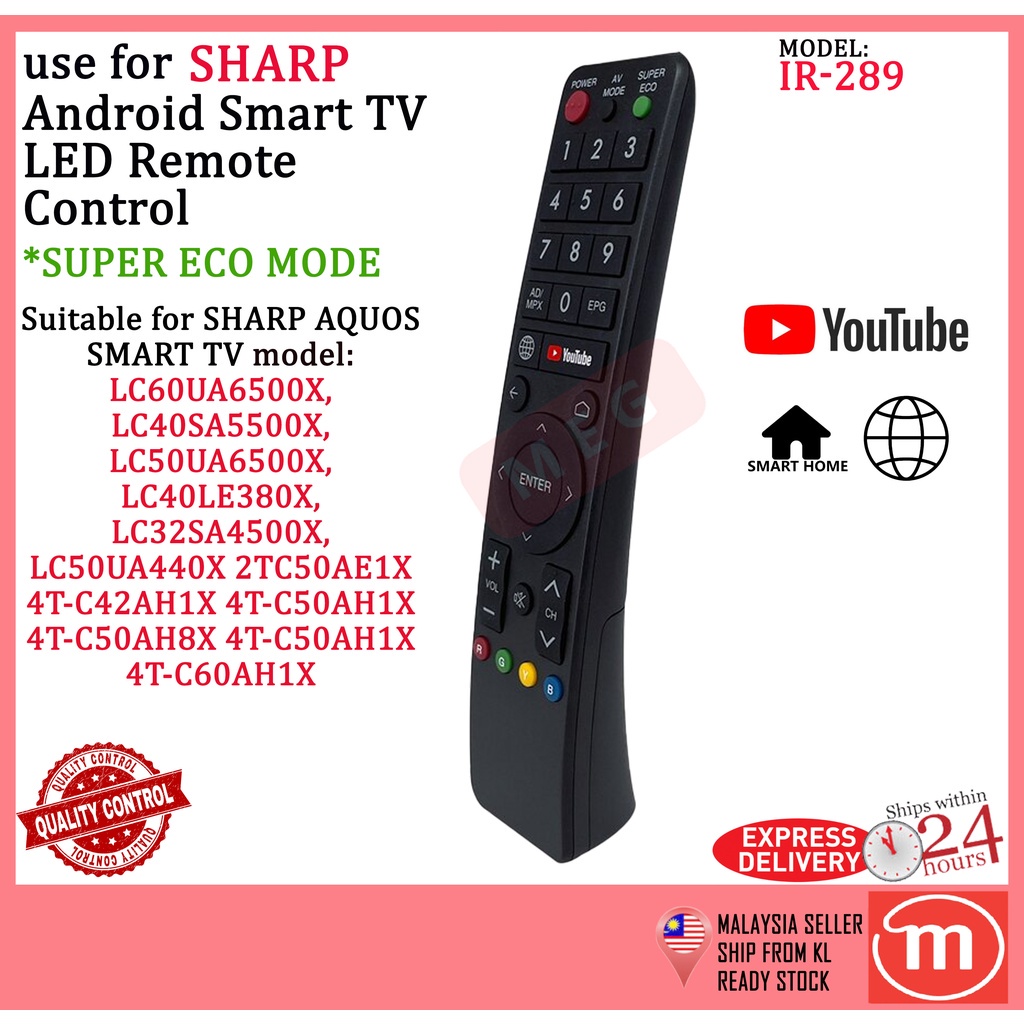 sharp-aquos-สมาร์ททีวี-แอนดรอยด์-รีโมตคอนโทรล-เปลี่ยนทดแทนด้วย-youtube-super-eco-mode-amp-browser-ir-289