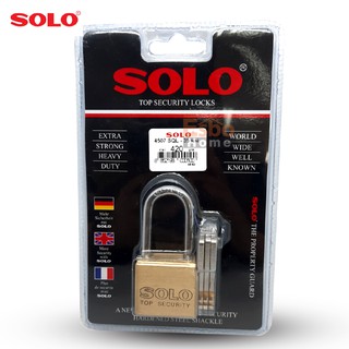 กุญแจแขวน 35มม. ทองเหลืองขัดเงา SOLO 4507 SQ-L คอยาว