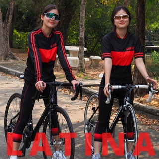 เสื้อปั่นจักรยานสุภาพสตรี Funkier Latina collection กันUV กระเป๋ากันนำ้ สี Black