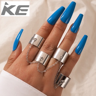 Exaggerated Dip Punk Chain Combination Ring Unisex Siamese Dark Ring 4-Piece Set for girls for