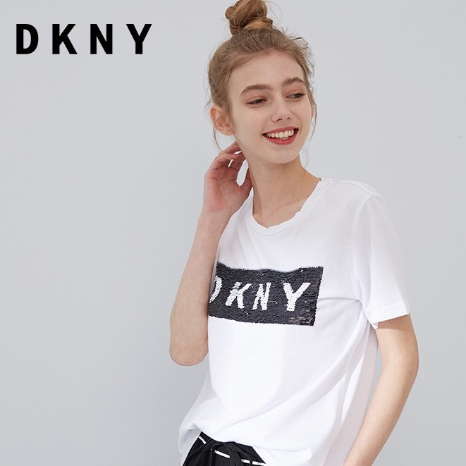 เสื้อยืดครอป-spot-dkny-เสื้อยืดลําลองสําหรับสตรีผ้าฝ้ายแขนสั้นคอกลมพิมพ์ลายตัวอักษร