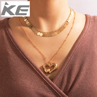 Design Layered Necklace Exaggerated Heart Love Pendant Necklace Sequined Fringe Clavicle Chain