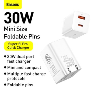 Baseus หัวปลั๊ก 2 port ชาร์จเร็ว 30W. Speed Dual QC3.0 Quick Charger ขา