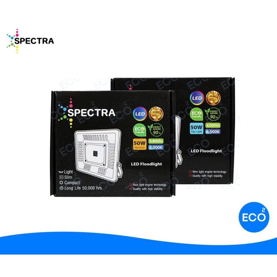 ยกแพ็ค-6-ชิ้น-spectra-โคมไฟฟลัดไลท์-โคมไฟสปอร์ตไลท์-led-floodlight-ขนาด-50w-แสงสีเหลือง-3000k-แสงสีขาว-6500k