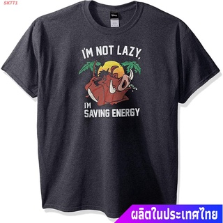 เสื้อยืดลำลอง Disney Mens Lion King Pumba Not Lazy Saving Energy Graphic T-Shirt Sports T-shirttEw