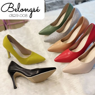 🍎Belongse 🍊29008 SIZE 35-41 คัทชูหนังนิ่ม​ ทรงหัวแหลม​ ส้นเข็ม​ สูง4นิ้ว ทรงสวย​ ใส่แล้วเท้าเรียว​ ขายาว​ ดูขาไม่ตัน​