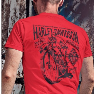 คอลูกเรือเสื้อยืดคอกลมเสื้อยืด พิมพ์ลาย Harley Davidson Petrali สไตล์วินเทจ คลาสสิก สีแดง สําหรับผู้หญิงผ้าฝ้ายแท้