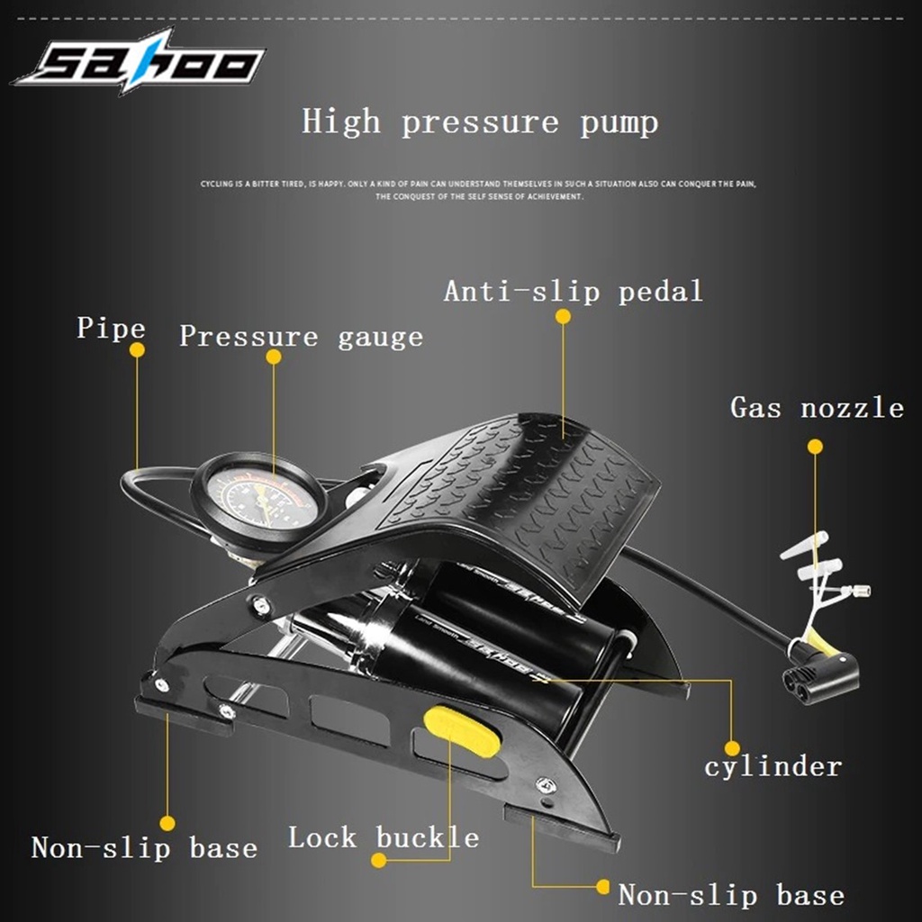 sahoo-foot-pump-สูบลมพกพา-แบบเท้าเหยียบ-2-ท่อ-คุณภาพพรีเมี่ยม-ใช้สูบลมจักยาน-มอเตอร์ไซค์-รถยนต์-ลูกบอล-ใช้ง่าย-ผ่อนแรง