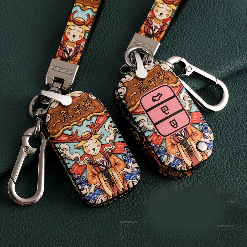 เคสกุญแจรถยนต์-honda-การออกแบบสไตล์จีน-เคสหนังใส่กุญแจรีโมทกันรอย-กระเป๋าใส่กุญแจรถยนต์-ปลอก-key-cover-ปลอกกุญแจ