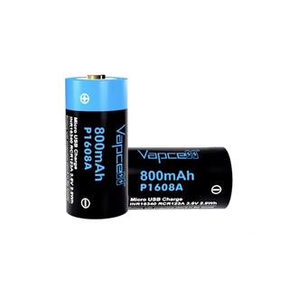 Vapcell P1608A RCR123A INR16340 800mAh 3.6V ชาร์จผ่าน USB