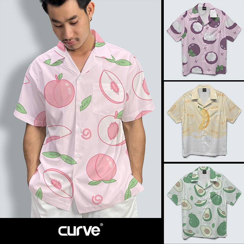 ภาพหน้าปกสินค้าCurve SET75 เสื้อเชิ้ตฮาวายผ้าไหมอิตาลี่ลายผลไม้หวานๆ