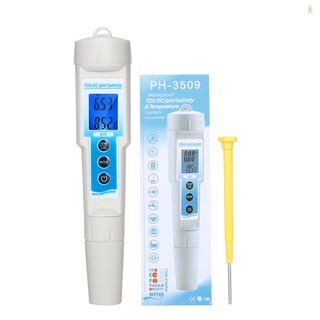 Flt 5-in-1 เครื่องวัดค่า pH TDS EC pH ความเค็ม อุณหภูมิ คุณภาพน้ํา หน้าจอ LCD กันน้ํา พร้อมฟังก์ชั่น ATC