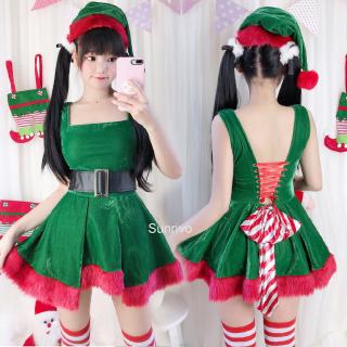สินค้า ชุดคริสต์มาสผู้ใหญ่สาวชุดคริสต์มาสปาร์ตี้วันหยุดแต่งตัวญี่ปุ่นซานตาชุดเซ็กซี่สีเขียว