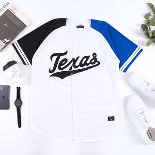 Putih เสื้อกีฬาเบสบอล ทีม TEXAS พรีเมี่ยม สีขาว สีฟ้า
