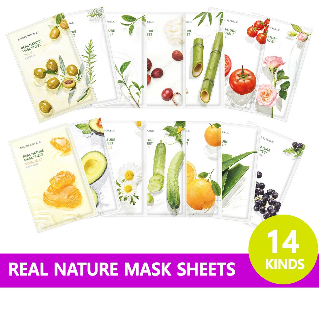 ภาพหน้าปกสินค้าแผ่นมาส์กหน้า 14สูตร เนเจอร์รีพับบลิค Korea Nature Republic Real Nature Mask Sheet มาส์กหน้า ลดริ้วรอย Rojukiss ชีทมาส์ก