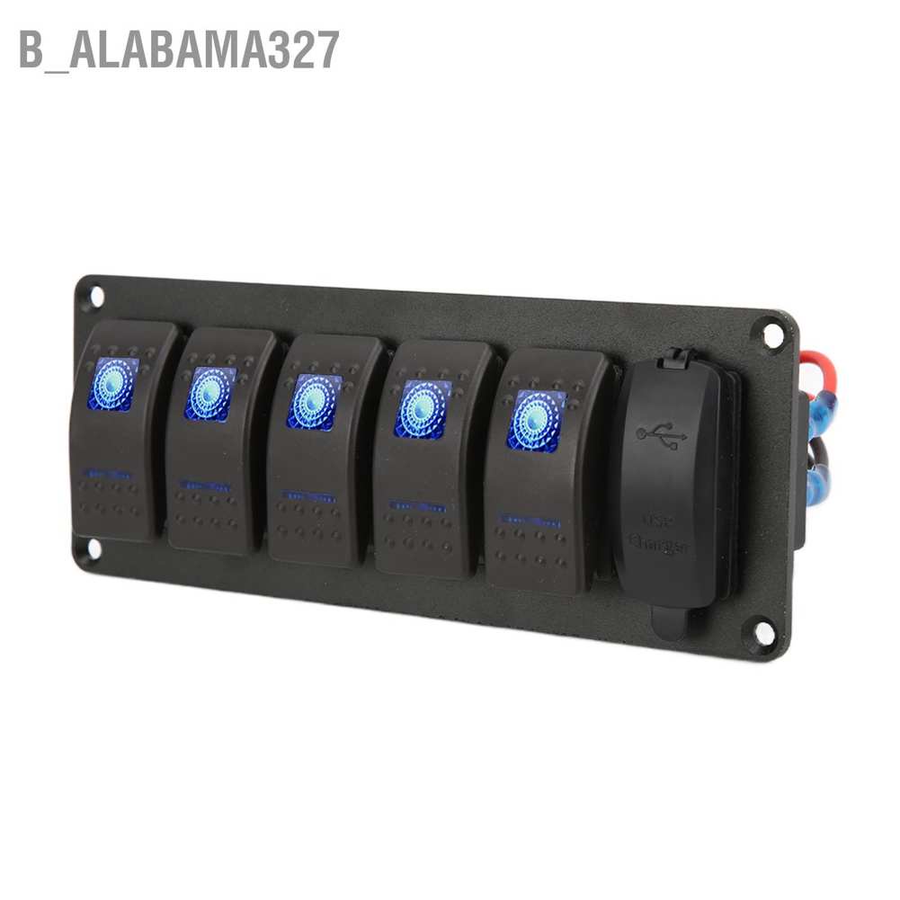 alabama327-แผงสวิตช์โยก-5-gang-12v-24v-พร้อม-usb-5v3-4a-ไฟแบ็คไลท์-led-สีฟ้า-สําหรับเรือ-รถยนต์-รถบรรทุก
