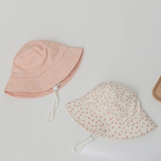 หมวกกันแดด ลายดอกไม้ สีชมพูอ่อน สไตล์ญี่ปุ่น สําหรับเด็กผู้หญิง อายุ 0-4 ปี