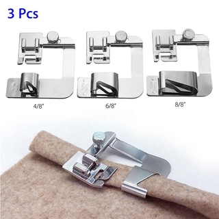 [Biho] 3pcs/set Rolled Hem Pressure Foot Sewing Machine Presser Foot Replacement for Singer/Brother Low Shank Adapter