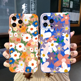 เคสโทรศัพท์มือถือ ขอบสี่เหลี่ยม ลายดอกไม้ สําหรับ iPhone 14 Plus 13 Pro Max 12 iPhone 11 XR 8 7 SE 2022