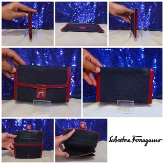 👝: FERRAGAMO Navy Canvas Wallet Vintage แท้💯%