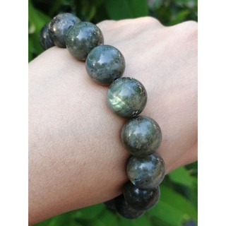 กำไลหินนำโชคลาบราโดไรท์ (Labradorite) ขนาด 14 มิล  ขนาด18เซนติเมตร