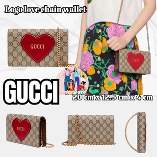 กุชชี่  GUCCI   ดอกไม้เก่าโลโก้สามมิติรักตกแต่งผ้าใบและหนังโซ่กระเป๋าสตางค์กระเป๋าสะพายข้างเดียว