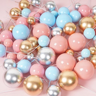 4 สี โลหะ บอล เค้ก ท็อปเปอร์ สร้างสรรค์ DIY ตกแต่งเค้ก สําหรับงานแต่งงาน งานเลี้ยงวันเกิด ตกแต่ง ทอง เงิน ฟ้า ชมพู คัพเค้ก ท็อปเปอร์