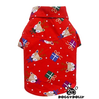 Pet cloths -Doggydolly  เสื้อผ้าแฟชั่น คริสต์มาส สัตว์เลี้ยง  หมาแมว เชิ๊ตคริสมาสต์ สีแดง ขนาดไซส์ 1-9 โล - S107