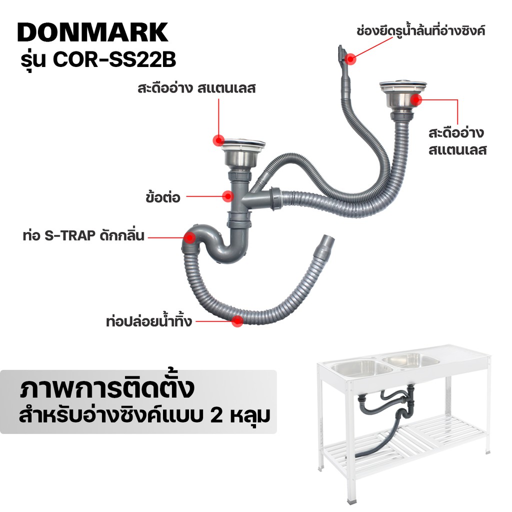 donmark-สะดืออ่างซิงค์ล้างจาน-แบบ-2-หลุม-สะดือ-b-รุ่น-cor-ss22b