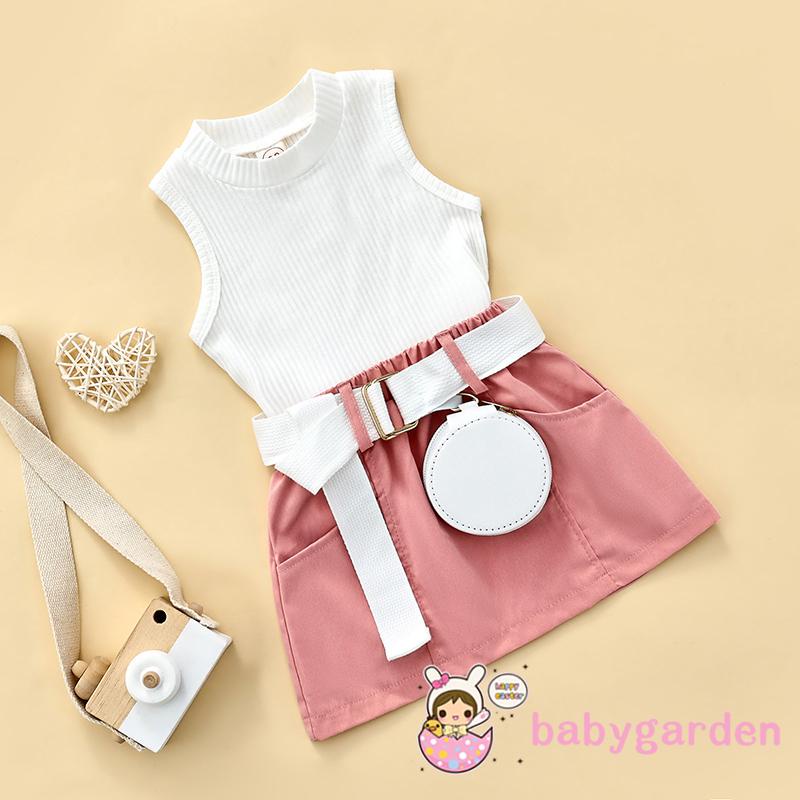 babygarden-9-เดือน-5-ปี-ชุดเด็กผู้หญิง-ฤดูร้อน-สีพื้น-เสื้อกล้ามแขนกุด-และกระเป๋าลําลอง-ชุดมินิกระโปรง-และแฟนนี่