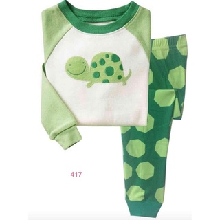 L-HUB-417 ชุดนอนเด็กผู้ชาย ผ้าเนื้อบางนิ่ม สีเขียวลายเต่า 🚗พร้อมส่งด่วนจาก กทม.🇹🇭