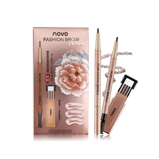 สินค้า Novo Fashion Brow แพคสุดคุ้ม พร้อมไส้ดินสอเปลี่ยน 3 แท่ง + บล็อกคิ้ว 3 แบบ ดินสอเขียนคิ้ว โนโว