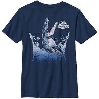 100%cotton เสื้อ ยืด ผ้า มัด ย้อม Fifth Sun Mens Jurassic World Mosasaurus Show T-Shirt men เสื้อ ยืด ผู้ชาย คอกลม โอเว