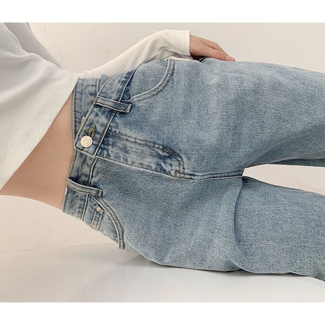 xs-xl-retro-เอวสูงออกแบบข้ามเอวกางเกงยีนส์ผู้หญิงฤดูร้อนกางเกงขายาวตรงกางเกงหลวม