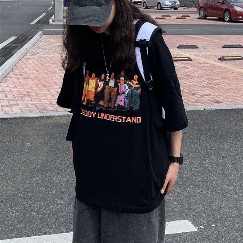 เสื้อยืดแขนสั้นนักเรียนหญิง-hip-hop-เสื้อย้อนยุคเสื้อยืด