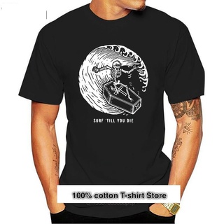 T-shirt  เสื้อยืด ผ้าฝ้าย พิมพ์ลายหัวกะโหลก Surf Till You Die แฟชั่นสําหรับผู้ชายS-5XL