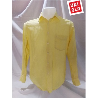 UNIQLO Brand_2nd hand(BK1) เสื้อเชิ้ตแขนยาวผ้าลินินผสมผ้าฝ้าย(Linen Blend) ลินิน63% ฝ้าย37%/SizeM แท้มือสองกระสอบนำเข้า​