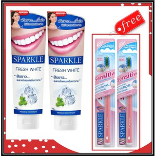 SPARKLE ยาสีฟัน สปาร์คเคิล ไวท์ สูตร WHITE TOOTHPASTE 100 G SK0044 ฟันขาว..ลมหายใจหอมสดชื่น (2 หลอดฟรีแปรงสีฟัน)