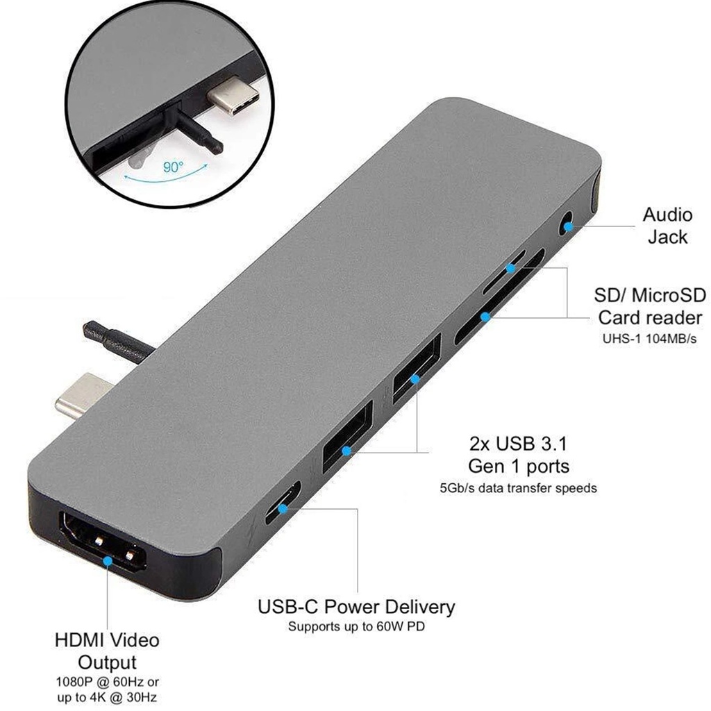 HYPER DRIVE SOLO 7-in-1 USB-C Hub ADAPTOR GN21D SILVER / GREY ...
