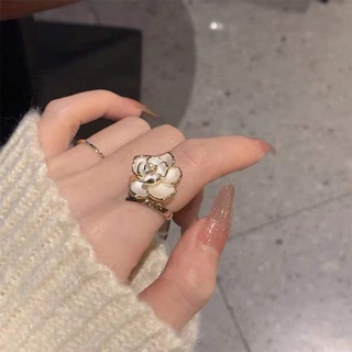 🔥🔥🔥INS แหวนดอกคามิเลียสีขาววินเทจหรูหราแหวนดอกไม้ระดับไฮเอนด์