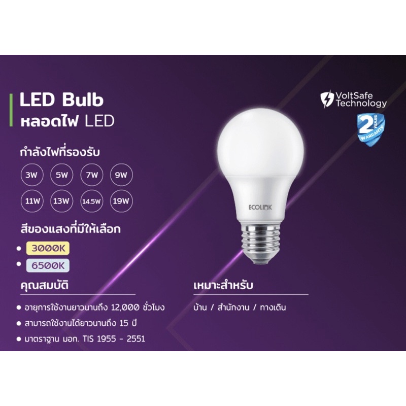 หลอดไฟ-led-ecolink-ledbulb-19w-e27-6500k-a80-apr-แสงสีขาว-6500k