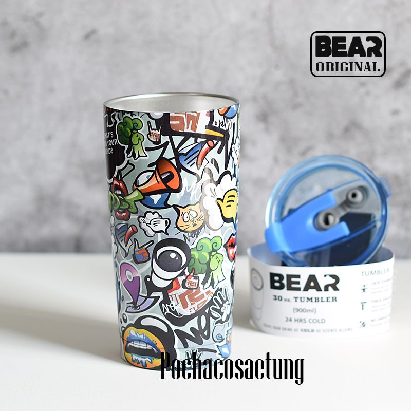 แก้ว-bear-grafiti-3d-ลายเต็มใบ-เคลือบผิวอย่างดี-304สเเตนเลส-2-ชั้น-ขนาด-10-20-30-ออนส์