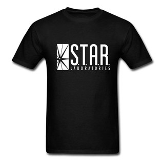 ผู้ชายเสื้อยืด Men T Shirt STAR ห้องปฏิบัติการเสื้อยืดสูงสุดแฟลช S.T.A.R. Labs เสื้อยืดคอกลม DC Mens Tees Shirt Cotton