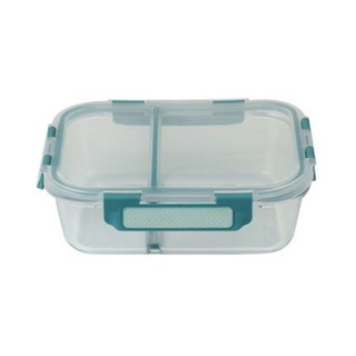 กล่องอาหารแก้วเหลี่ยมแบ่ง 2 ช่อง 1.04 ลิตร สีฟ้า