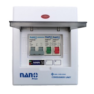 Nano ตู้คอนซูมเมอร์ ยูนิต 63A  NNP-CM NNP-CR CONSUMER UNIT NANO PLUS 2 ช่อง เมนเบรคเกอร์ธรรมและกันดูด RCBO