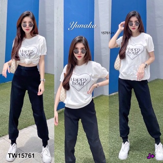 TW15761 Set 2 ชิ้น เนื้อผ้าไหมพรมผ้าเนื้อดีไม่หนาไม่บางเนื้อนิ่ม กางเกงเอวยางยืดได้เยอะเลยน้าชุดทอลายอักษรหน้า ทั้งชุด