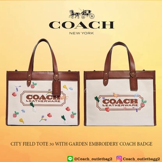 COACH FIELD TOTE 30 WITH GARDEN EMBROIDERY COACH BADGE