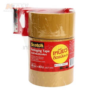 3M Scotch® Packaging Tape เทปปิดกล่อง OPP สีชา 48 มม. X 40 เมตร รุ่น NO.3609 เนื้อเทปเหนียว (1 แพ็ค 3 พร้อมที่ตัดเทป)B