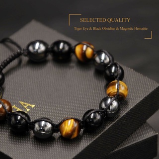 สร้อยข้อมือ ประดับลูกปัดหินธรรมชาติ แบบถัก ปรับได้ ป้องกันสามชั้น สําหรับผู้หญิง และคู่รัก 2022